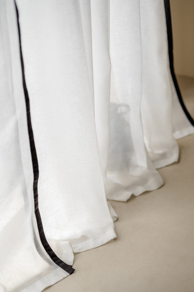 White Sheer with Black Border Curtain (1 pair)