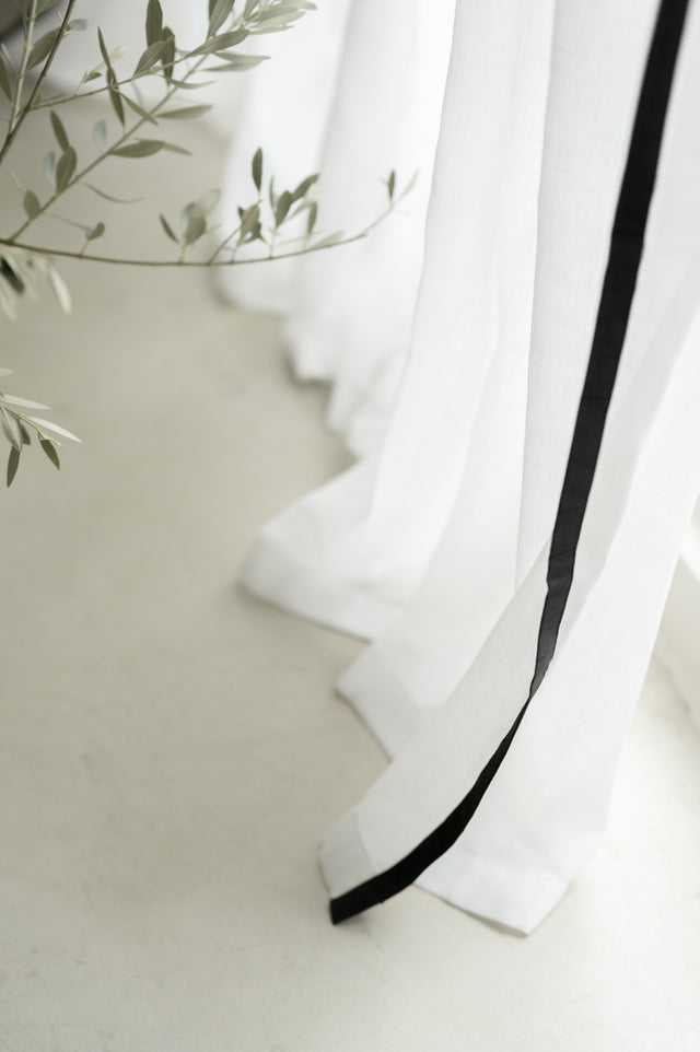 White Sheer with Black Border Curtain (1 pair)