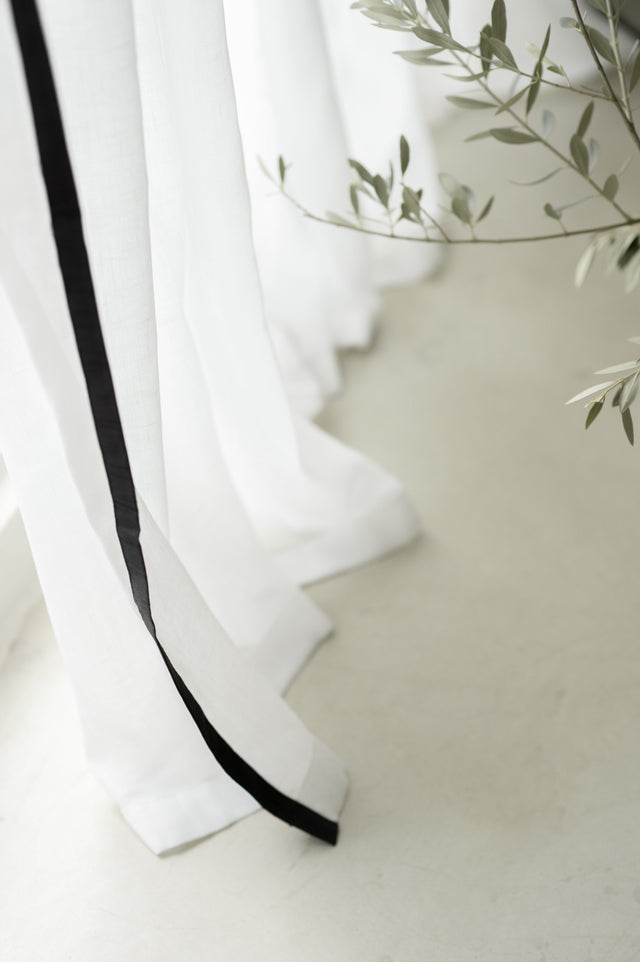 White Sheer with Black Border Curtain (1 pair)