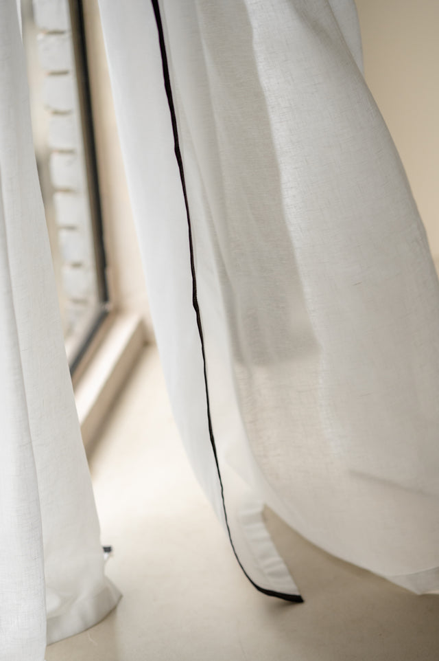 White Sheer with Black Border Curtain (1 pair)